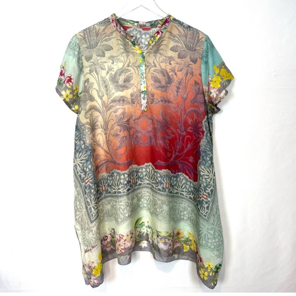 Johnny Was silk short sleeves tunic print L